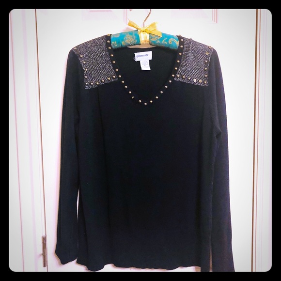 glitterscope Sweaters - V Neck Sweater with Detailing